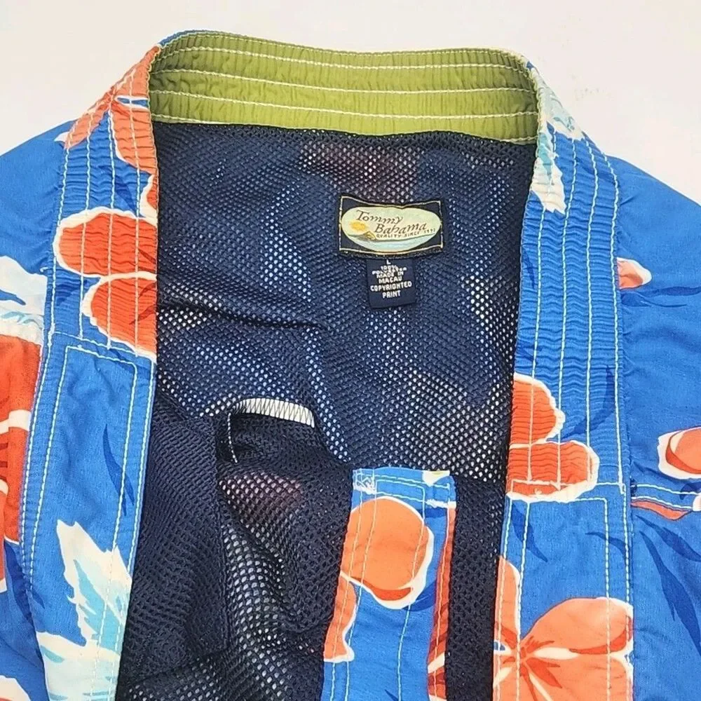 Tommy Bahama Swim Trunks Short Men Sz Large Blue Floral Mesh Elastic 9